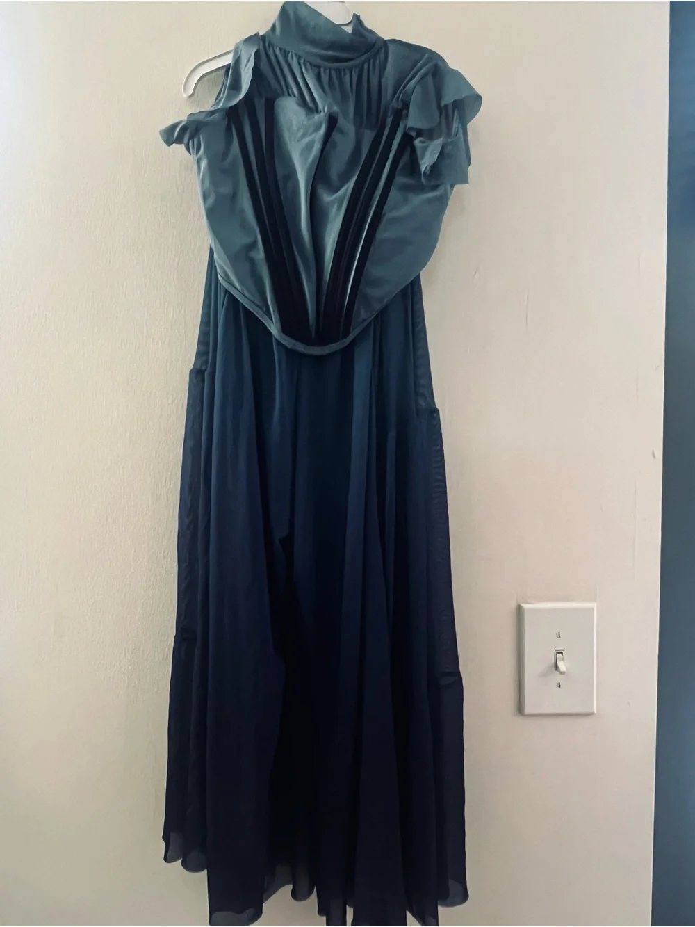 Blue Chiffon Overlay dance costume with Striped Bodice - gorgeous